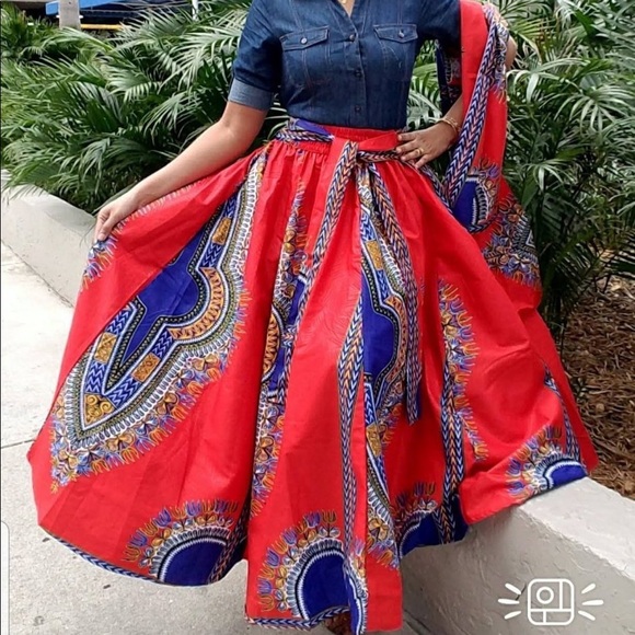 Long Maxi Skirt Cotton Dashiki Skirt African Long Skirt Bohemian Skirt - Picture 3 of 14